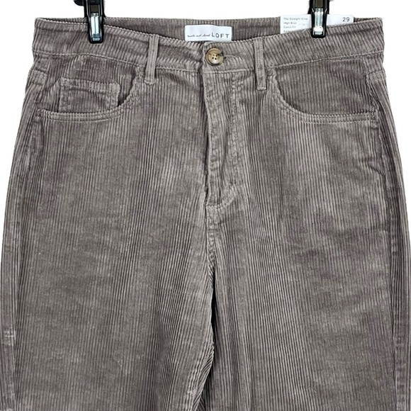 NWT Loft The Straight Crop High Rise Curvy Raw Hem Grey Corduroys - Picture 3 of 9